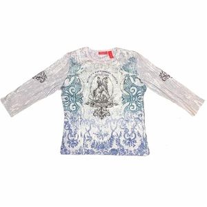 Gloria Vanderbilt Blue Rhinestone Top